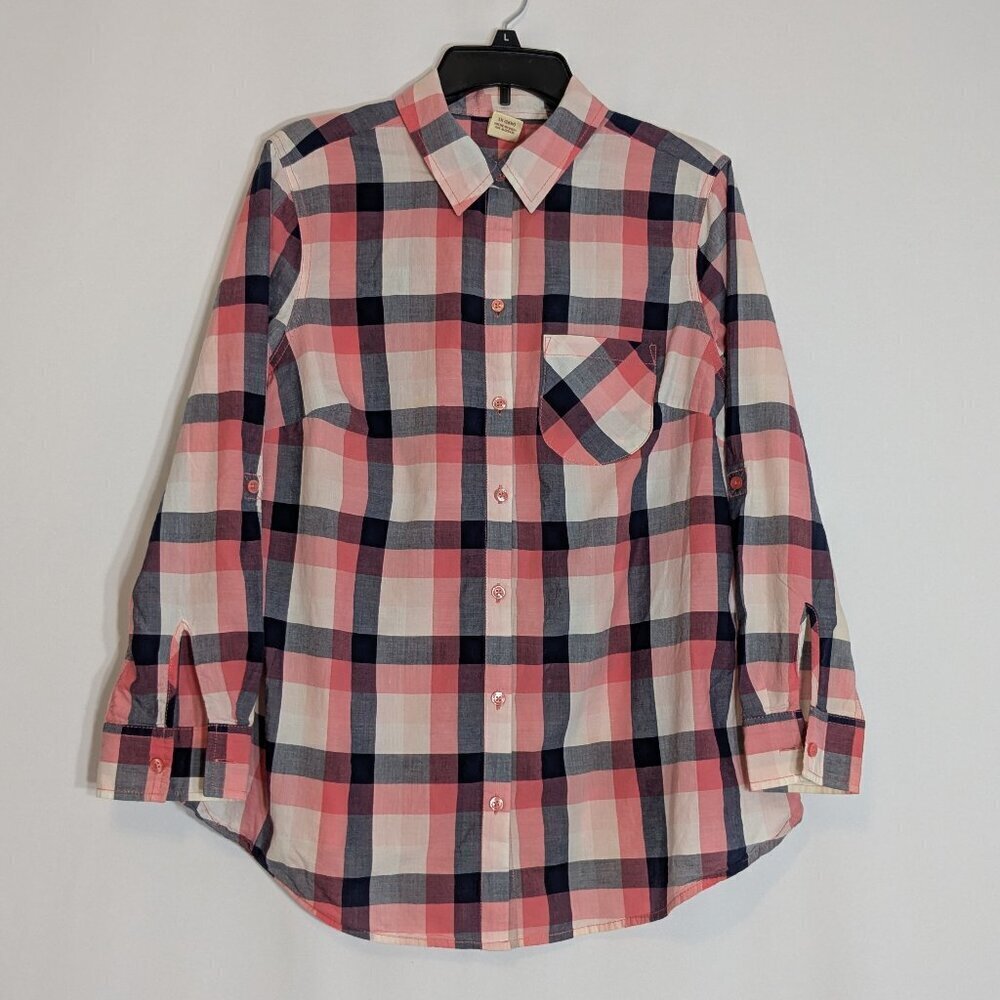 FADED GLORY Pink Plaid Long Sleeved Cotton Button Shirt; Size 1X (16W)